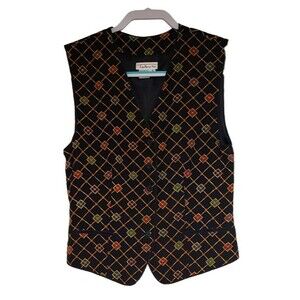 Vintage Talbots Womens Silk Plaid Medallion Suit Vest Navy Blue Green Red Size 4